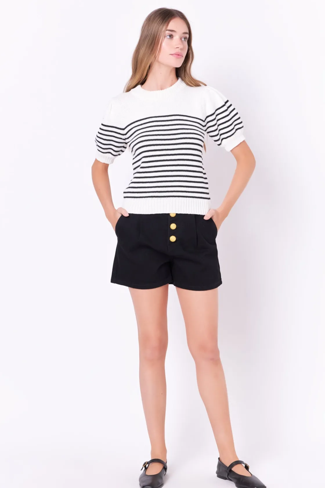 english_factory__stripe_s_24-1.webp ENGLISH FACTORY Sweaters & Knits | Tops*- Stripe Short Puff Sleeve Sweater
