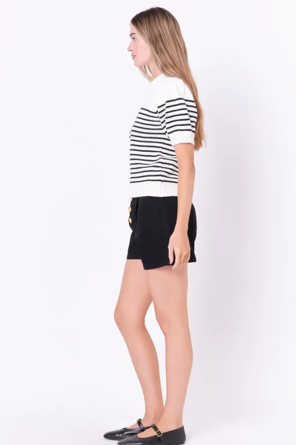 ENGLISH FACTORY Sweaters & Knits | Tops*- Stripe Short Puff Sleeve Sweater