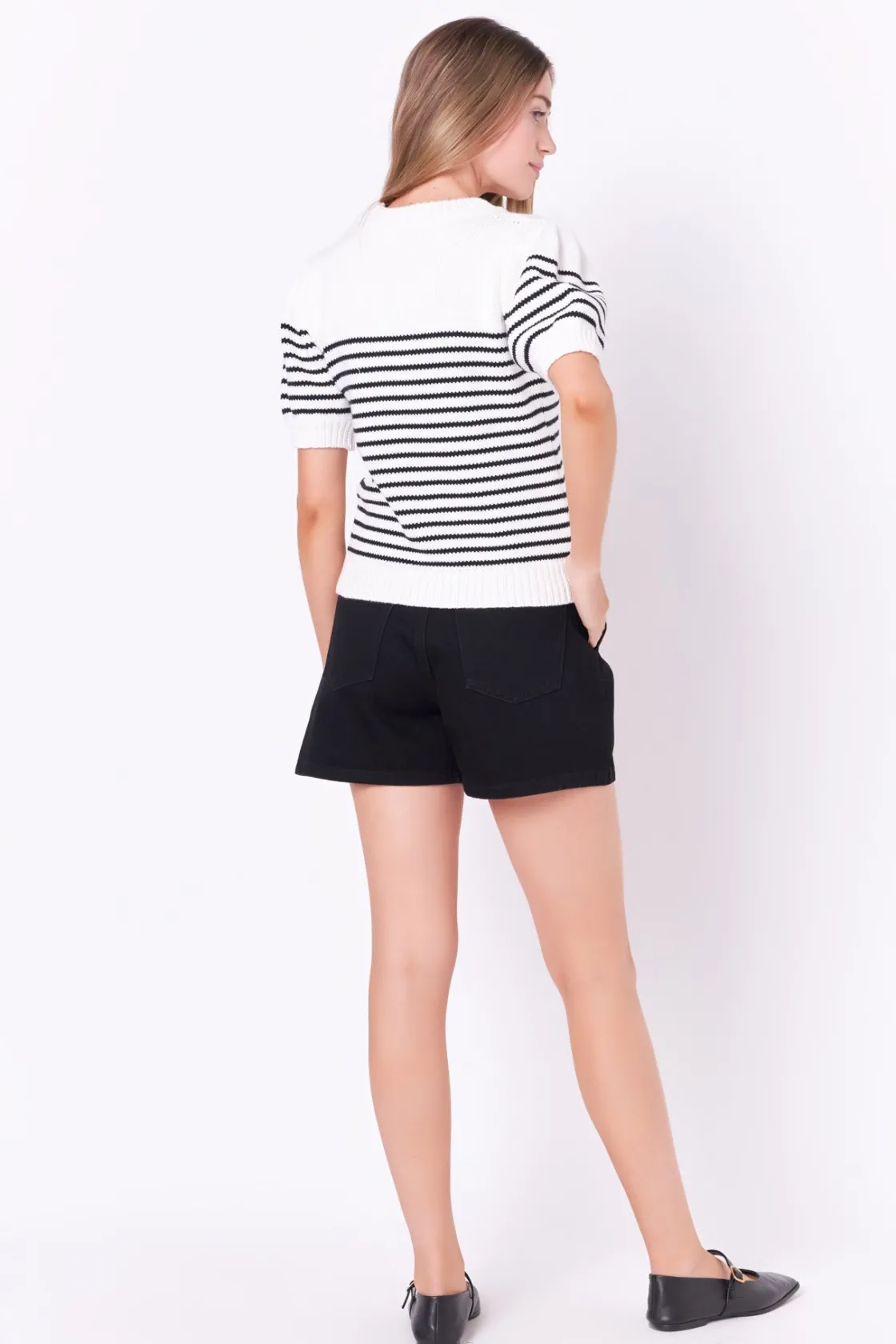 english_factory__stripe_s_27-1.webp ENGLISH FACTORY Sweaters & Knits | Tops*- Stripe Short Puff Sleeve Sweater