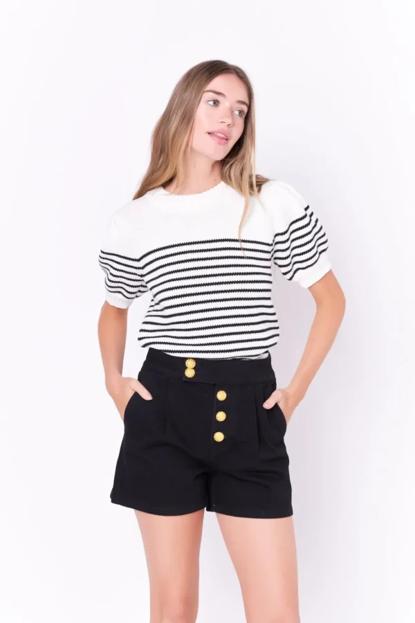 ENGLISH FACTORY Sweaters & Knits | Tops*- Stripe Short Puff Sleeve Sweater