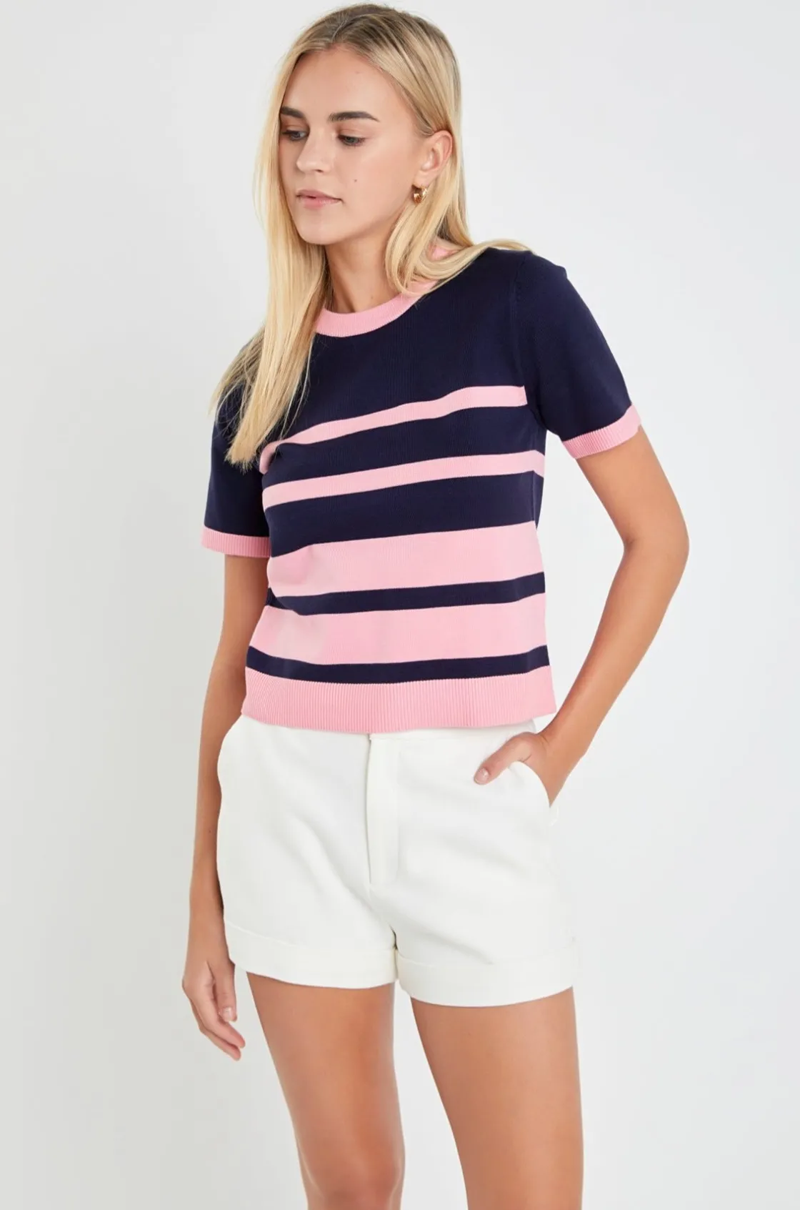 english_factory__stripe_s_3-6.webp ENGLISH FACTORY Matching Sets | Tops*- Stripe Short Sleeve Knit Top
