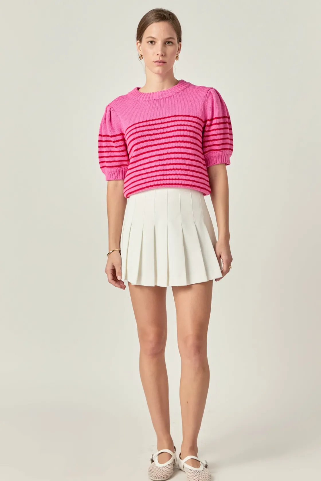 english_factory__stripe_s_4-2.webp ENGLISH FACTORY Sweaters & Knits | Tops*- Stripe Short Puff Sleeve Sweater