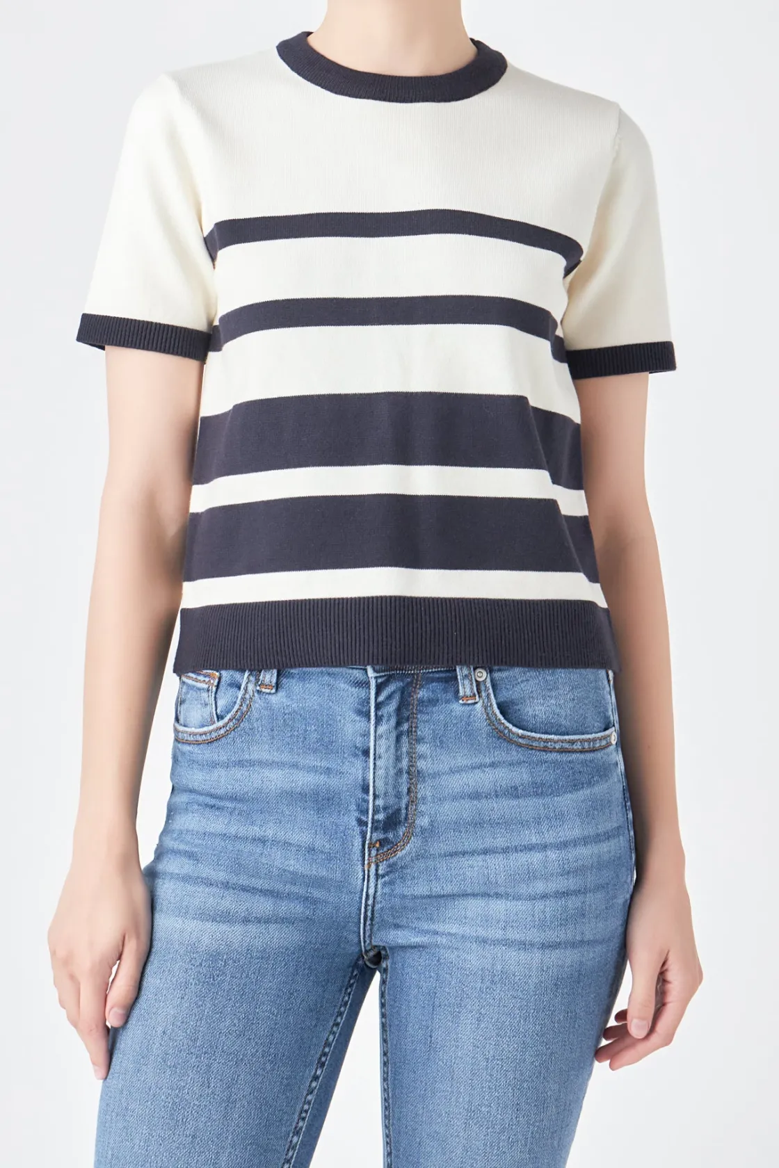 english_factory__stripe_s_5-1.webp ENGLISH FACTORY Matching Sets | Tops*- Stripe Short Sleeve Knit Top