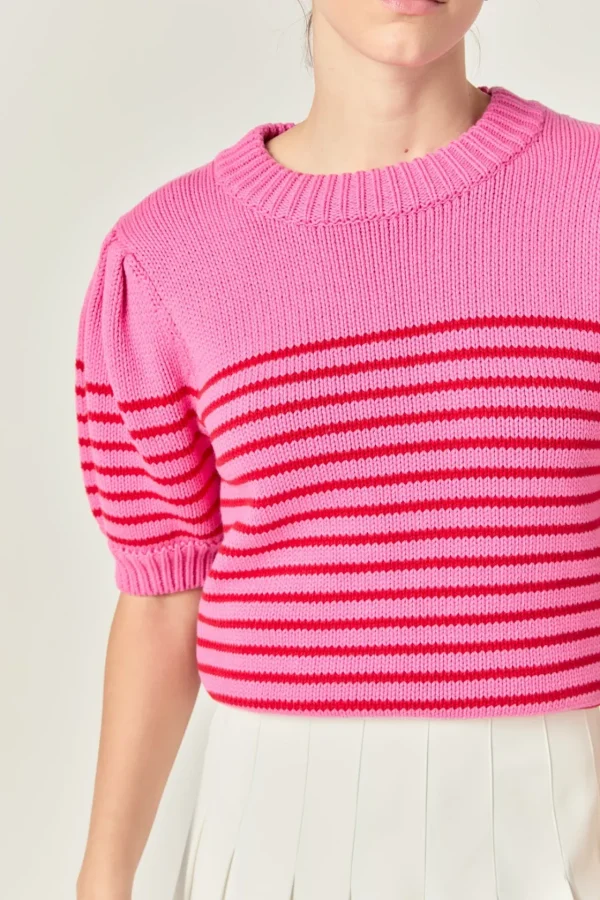 ENGLISH FACTORY Sweaters & Knits | Tops*- Stripe Short Puff Sleeve Sweater