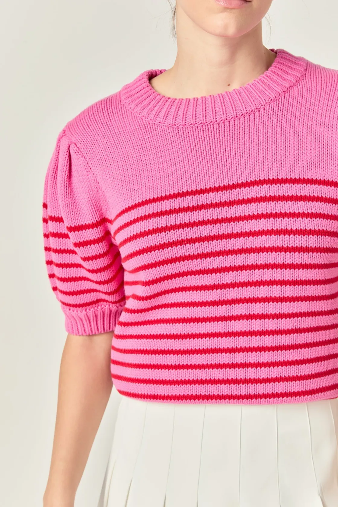 english_factory__stripe_s_5-2.webp ENGLISH FACTORY Sweaters & Knits | Tops*- Stripe Short Puff Sleeve Sweater