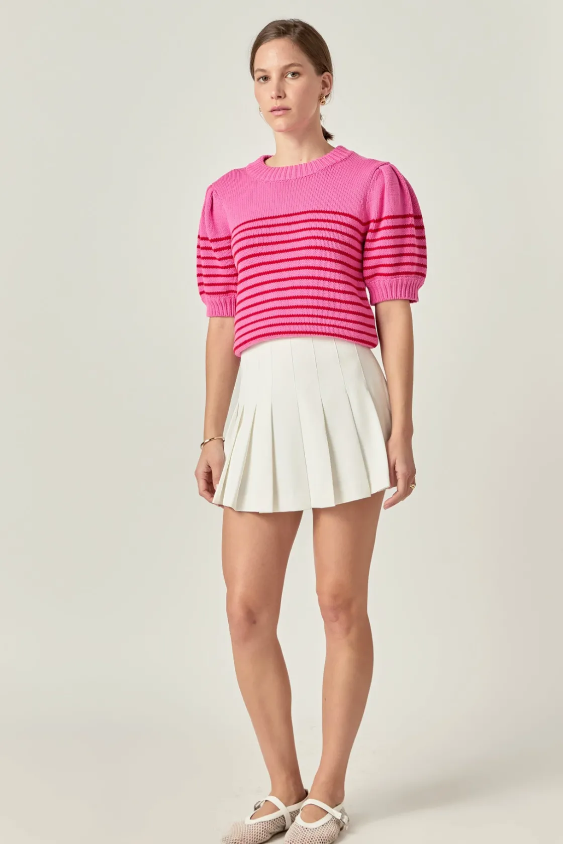 english_factory__stripe_s_6-2.webp ENGLISH FACTORY Sweaters & Knits | Tops*- Stripe Short Puff Sleeve Sweater