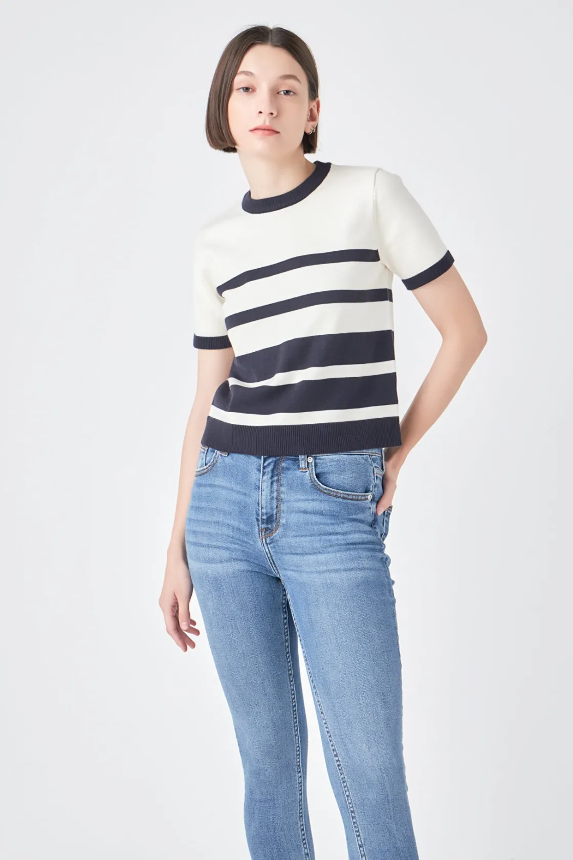 english_factory__stripe_s_8-1.webp ENGLISH FACTORY Matching Sets | Tops*- Stripe Short Sleeve Knit Top