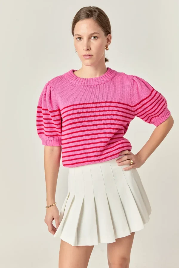 ENGLISH FACTORY Sweaters & Knits | Tops*- Stripe Short Puff Sleeve Sweater