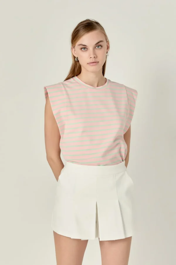 ENGLISH FACTORY Tops*- Stripe Sleeveless T-shirt