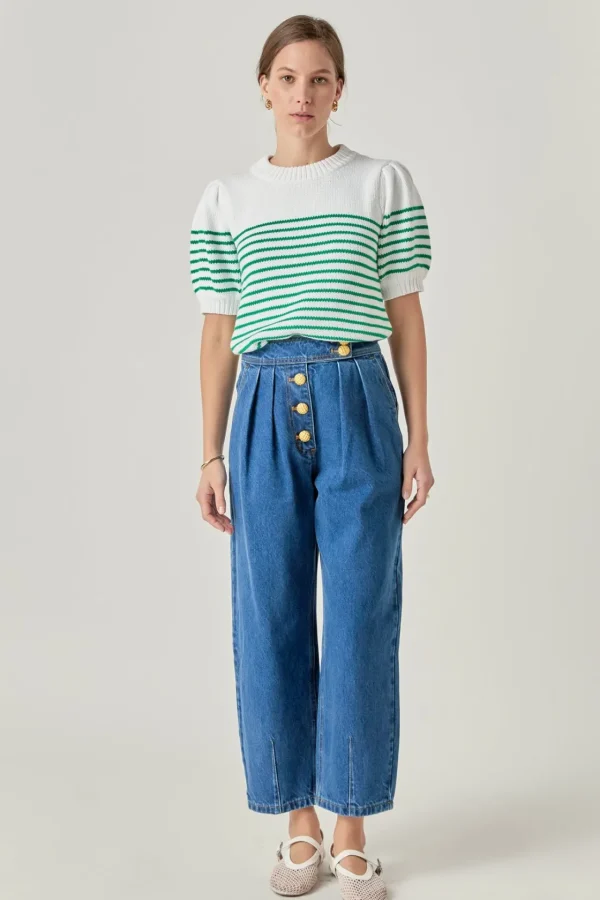 ENGLISH FACTORY Sweaters & Knits | Tops*- Stripe Short Puff Sleeve Sweater