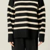 ENGLISH FACTORY Tops*- Stripe Turtle Neck Knit BLACK/CREAM