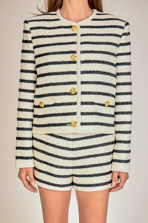 ENGLISH FACTORY Matching Sets | Jackets & Coats*- Stripe Tweed Jacket OFFWHITE/BLACK