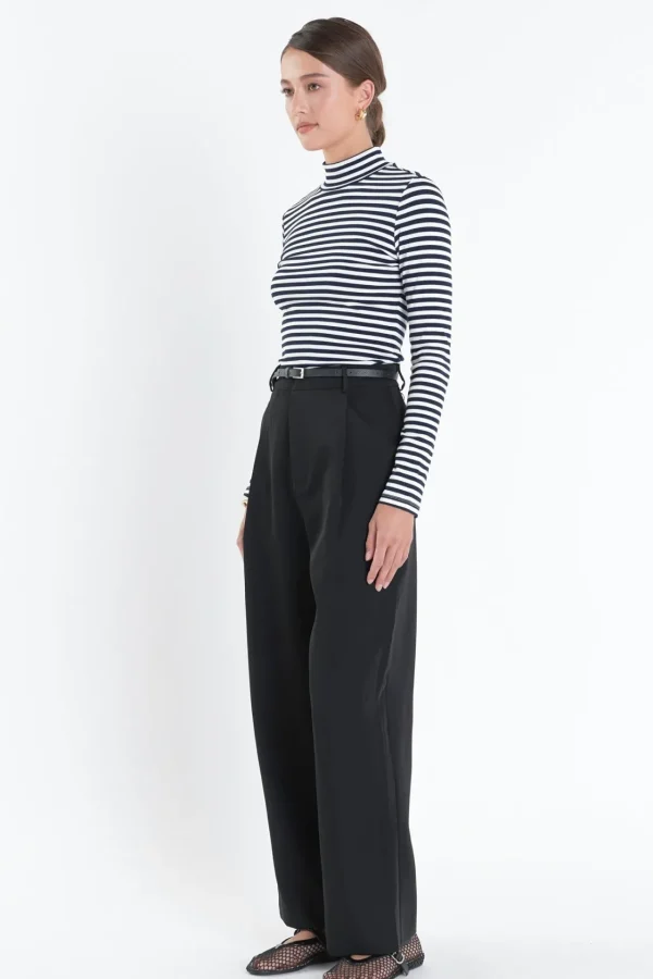 ENGLISH FACTORY Tops*- Stripe Turtle Neck Top NAVY/WHITE