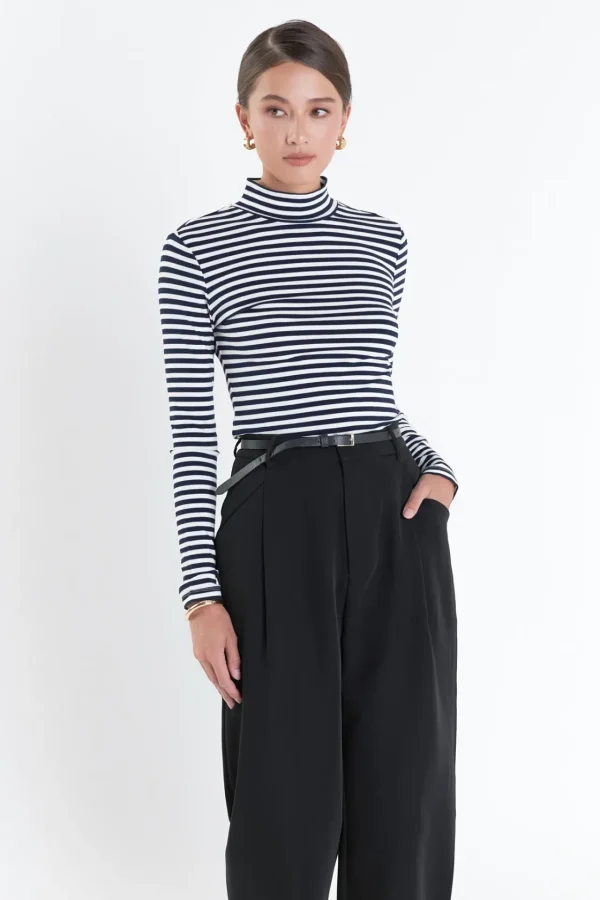 ENGLISH FACTORY Tops*- Stripe Turtle Neck Top NAVY/WHITE