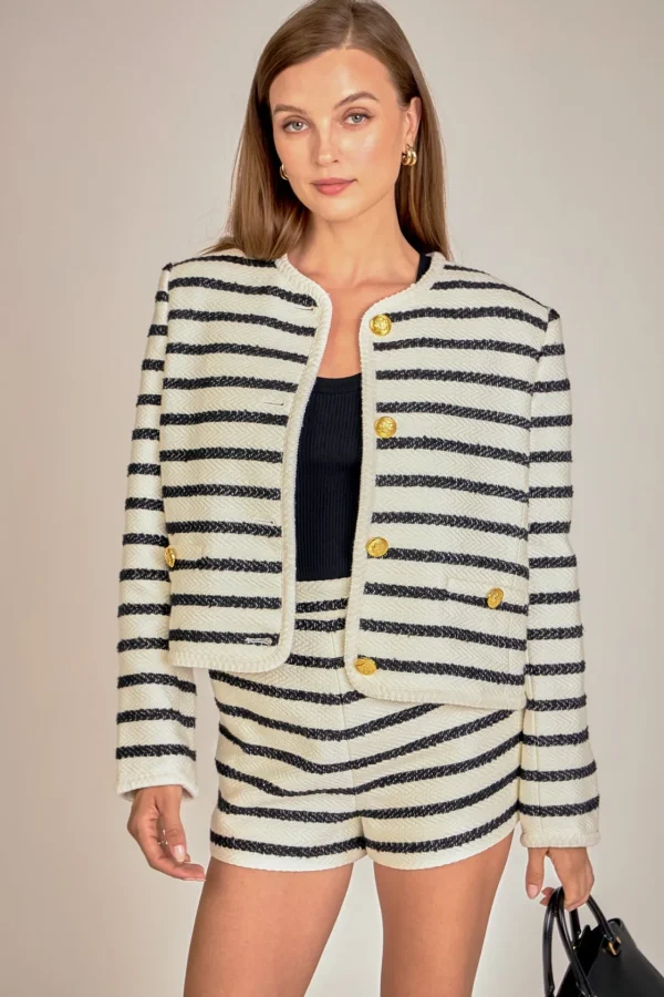ENGLISH FACTORY Matching Sets | Jackets & Coats*- Stripe Tweed Jacket OFFWHITE/BLACK