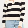 ENGLISH FACTORY Sweaters & Knits | Tops*- Stripe V-neckline with Collar Sweater CREAM/BLACK