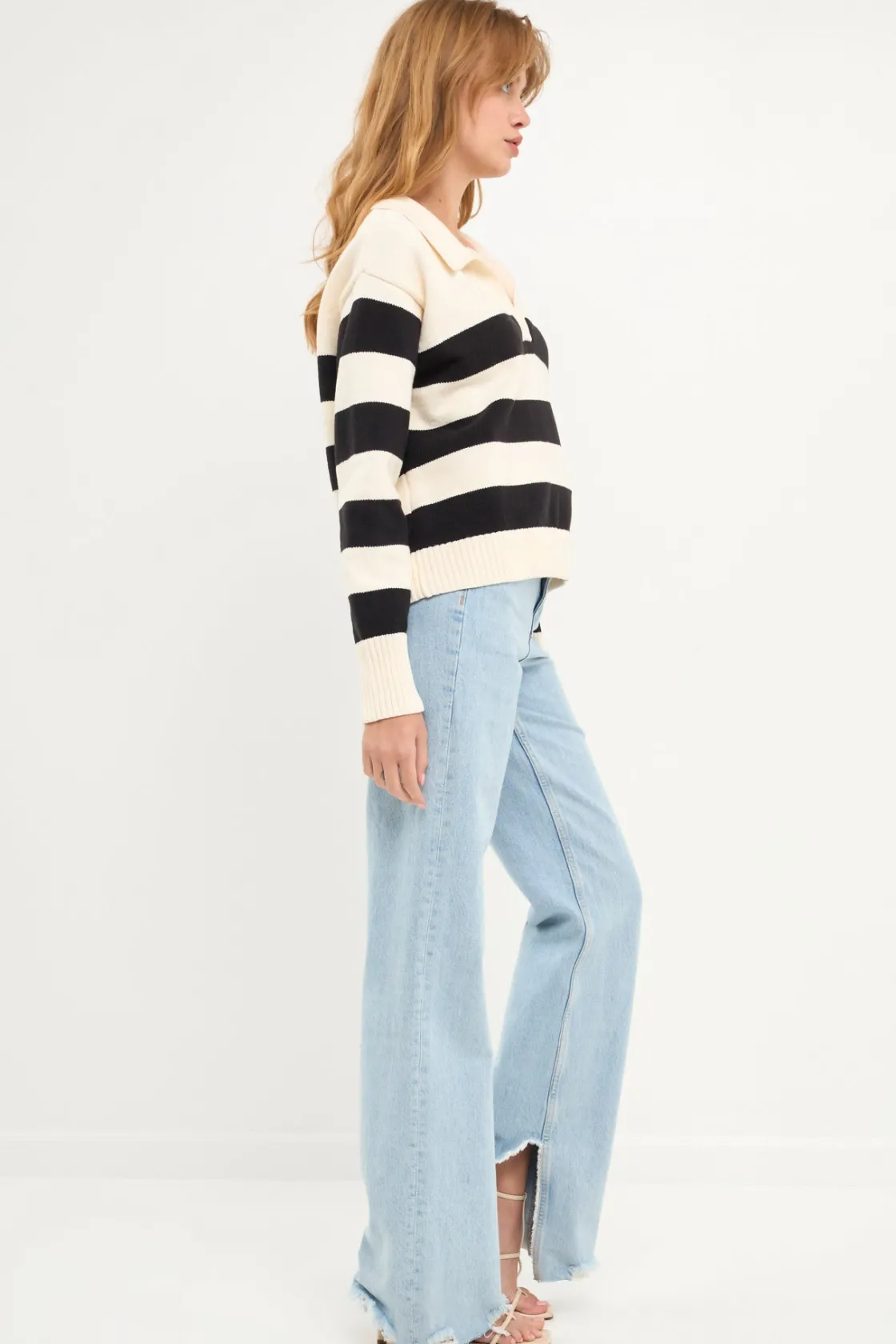 english_factory__stripe_v_1.webp ENGLISH FACTORY Sweaters & Knits | Tops*- Stripe V-neckline with Collar Sweater CREAM/BLACK
