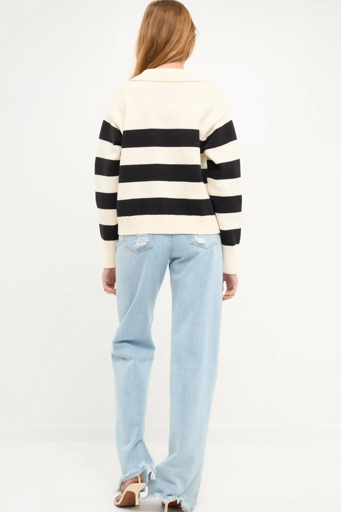 english_factory__stripe_v_2.webp ENGLISH FACTORY Sweaters & Knits | Tops*- Stripe V-neckline with Collar Sweater CREAM/BLACK