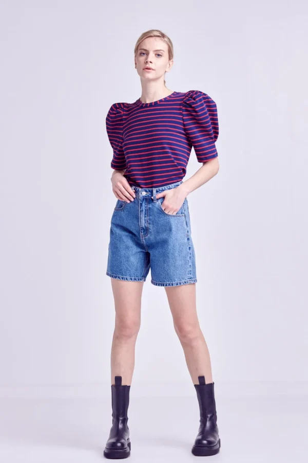 ENGLISH FACTORY Tops*- Stripe Women Knit Shirt