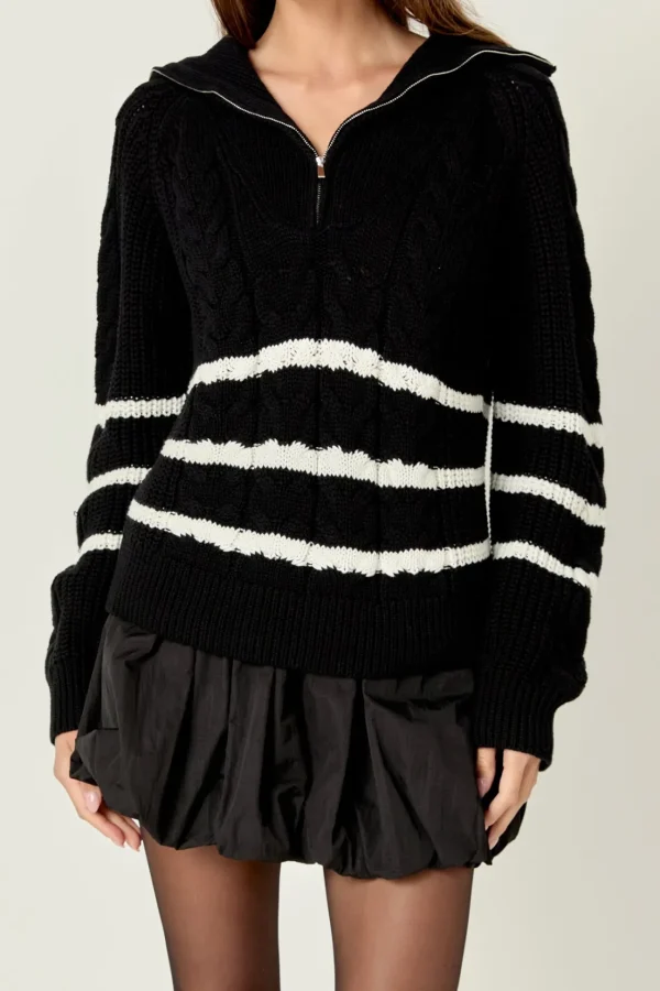 ENGLISH FACTORY Sweaters & Knits | Tops*- Stripe Zip up Sweater