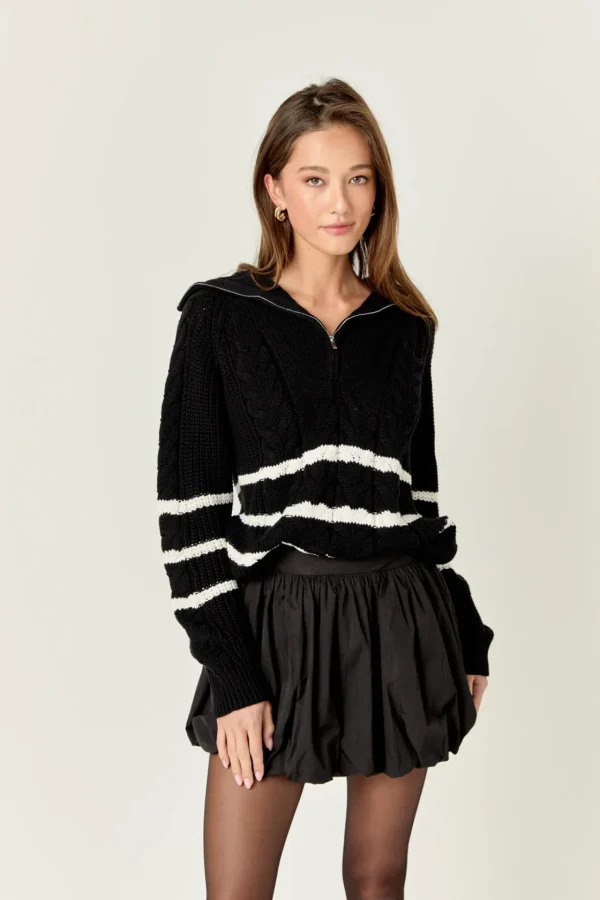 ENGLISH FACTORY Sweaters & Knits | Tops*- Stripe Zip up Sweater