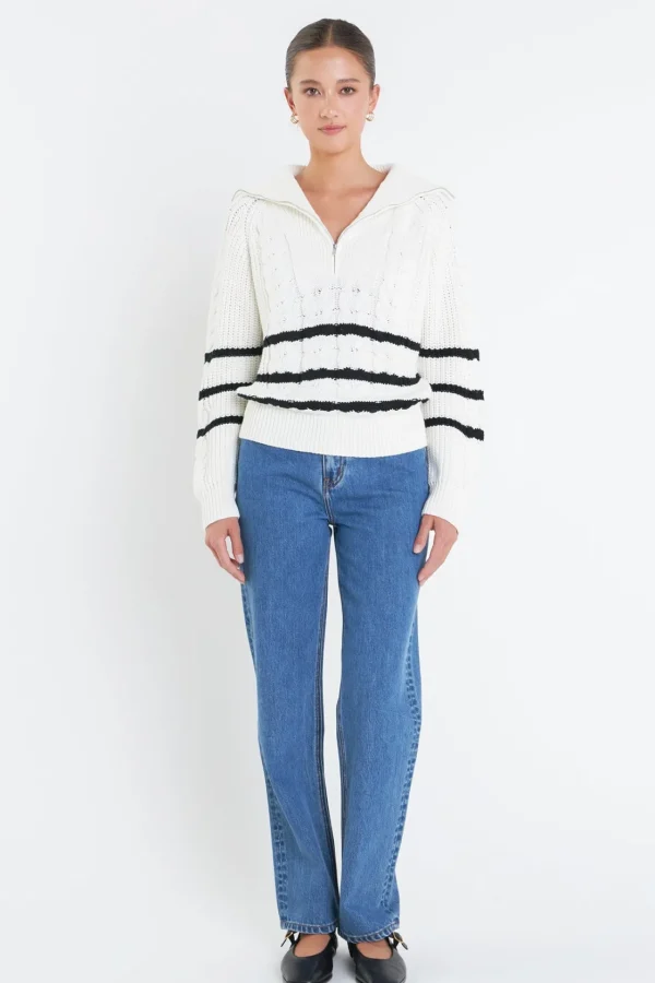 ENGLISH FACTORY Sweaters & Knits | Tops*- Stripe Zip up Sweater