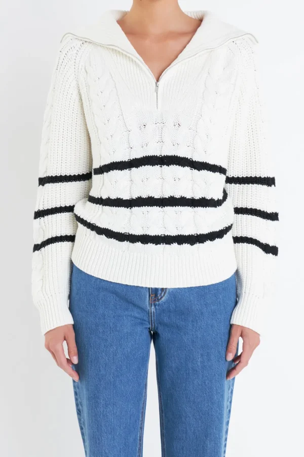 ENGLISH FACTORY Sweaters & Knits | Tops*- Stripe Zip up Sweater