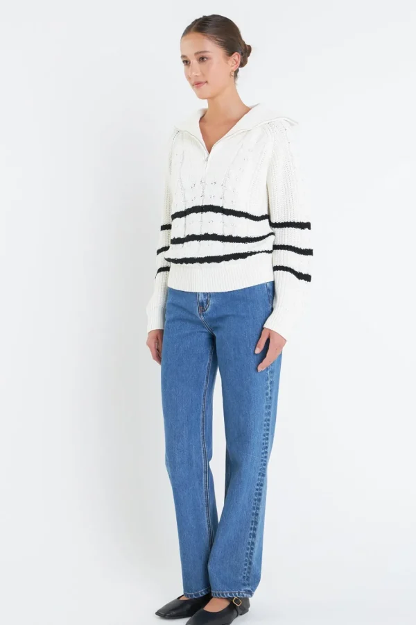 ENGLISH FACTORY Sweaters & Knits | Tops*- Stripe Zip up Sweater