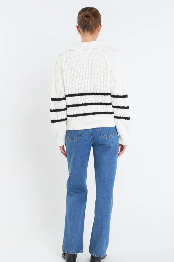 ENGLISH FACTORY Sweaters & Knits | Tops*- Stripe Zip up Sweater