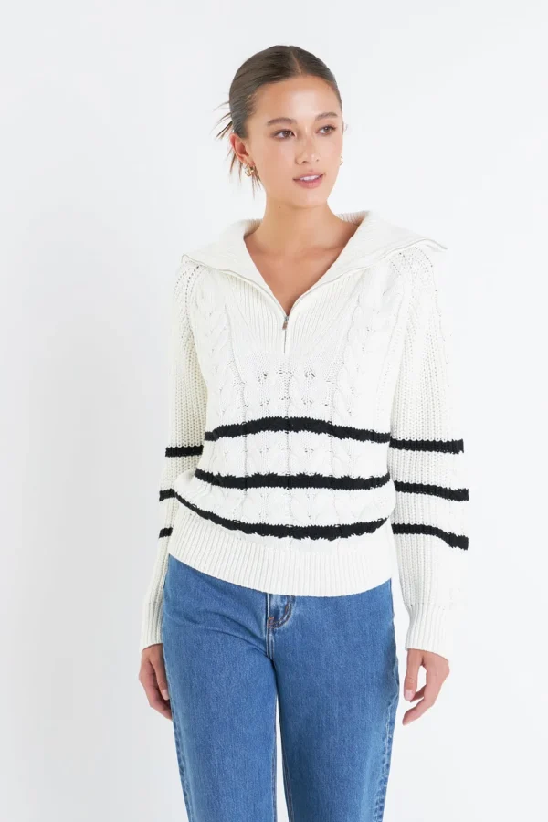 ENGLISH FACTORY Sweaters & Knits | Tops*- Stripe Zip up Sweater