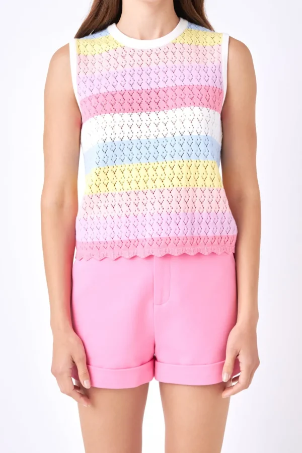 ENGLISH FACTORY Tops*- Striped Crochet Top MULTI
