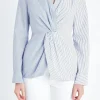 ENGLISH FACTORY Tops*- Striped Combo Twist Front Shirt WHITE/BLUE
