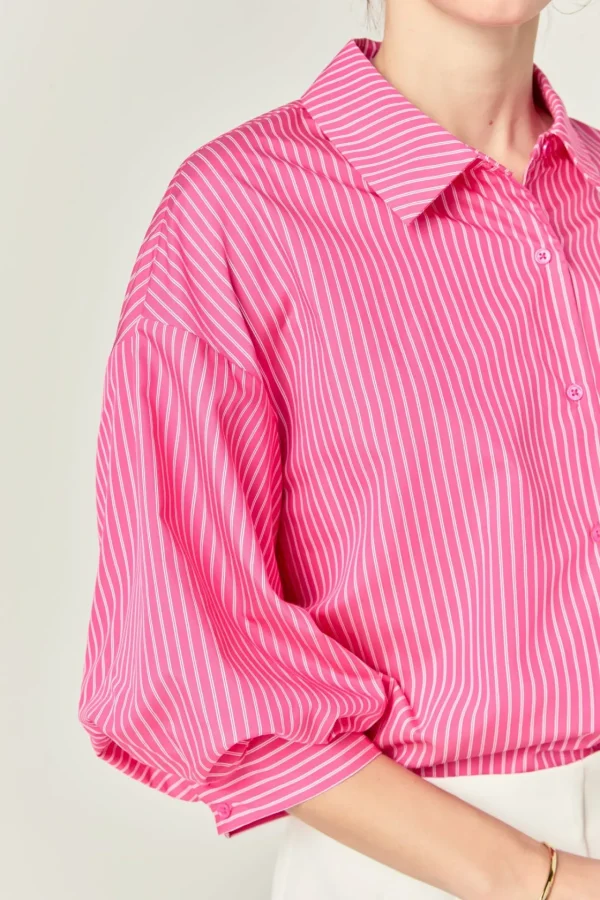 ENGLISH FACTORY Shirts & Blouses | Tops*- Striped Balloon Sleeve Shirt Regular fit FUCHSIA