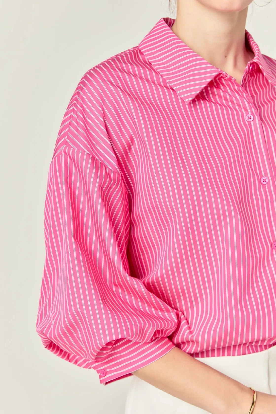 english_factory__striped__0-12.webp ENGLISH FACTORY Shirts & Blouses | Tops*- Striped Balloon Sleeve Shirt Regular fit FUCHSIA
