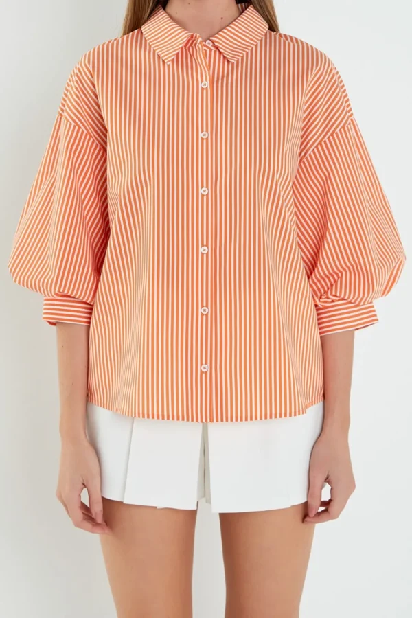 ENGLISH FACTORY Shirts & Blouses*- Striped Balloon Sleeve Shirt Relaxed fit ORANGE