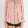 ENGLISH FACTORY Shirts & Blouses*- Striped Satin Shirt with Piping CREAM/BURNTORANGE