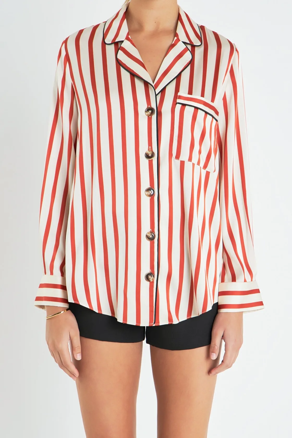 english_factory__striped__0-15.webp ENGLISH FACTORY Shirts & Blouses*- Striped Satin Shirt with Piping CREAM/BURNTORANGE