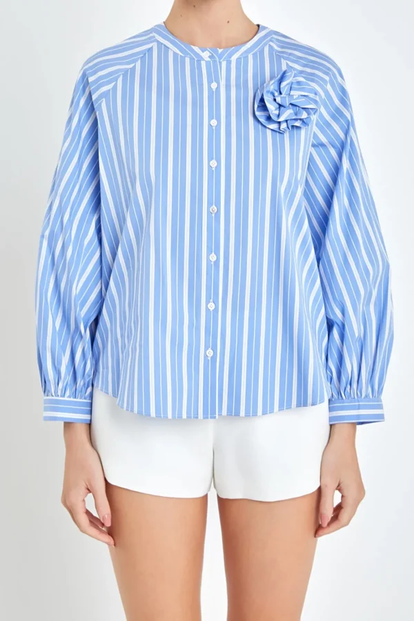 ENGLISH FACTORY Shirts & Blouses*- Striped 3D Shirt POWDERBLUE