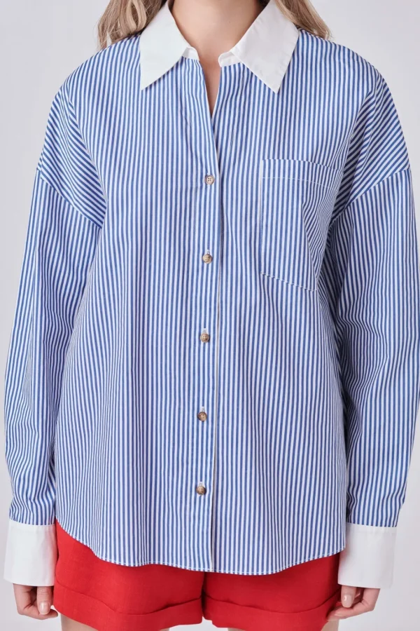 ENGLISH FACTORY Shirts & Blouses*- Striped Poplin Shirt WHITE/BLUE