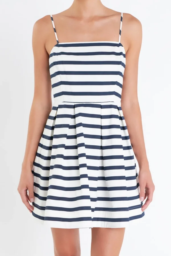 ENGLISH FACTORY Tops*- Striped Mini Dress NAVY/WHITE