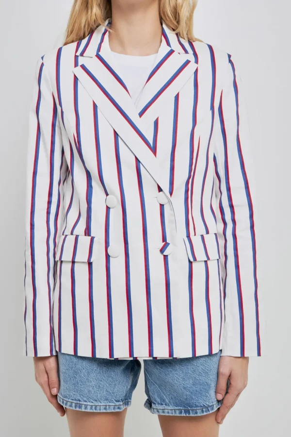 ENGLISH FACTORY Jackets & Coats | Blazers*- Striped Double Breasted Blazer WHITE