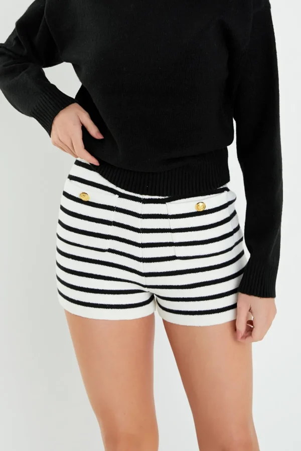 ENGLISH FACTORY Shorts & Skorts | Tops*- Striped Knit Shorts IVORY/BLACK