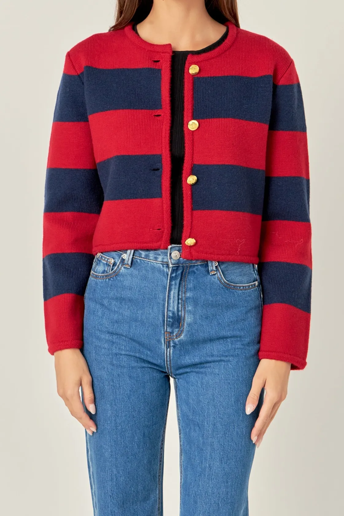 english_factory__striped__0-24.webp ENGLISH FACTORY Sweaters & Knits*- Striped Knit Cardigan CHERRY/NAVY