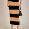ENGLISH FACTORY Matching Sets | Skirts*- Striped Knit Midi Skirt CAMEL/BLACK