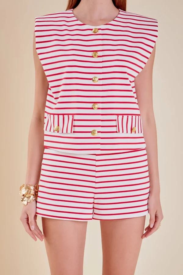 ENGLISH FACTORY Matching Sets | Tops*- Striped Top WHITE/RED