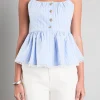 ENGLISH FACTORY Matching Sets | Tops*- Striped Peplum Top BLUE/WHITE