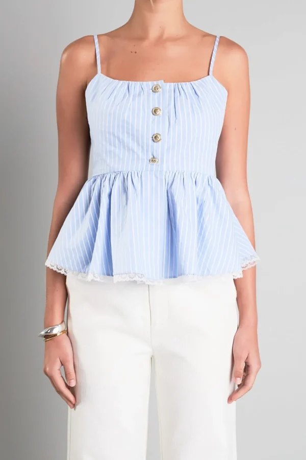 ENGLISH FACTORY Matching Sets | Tops*- Striped Peplum Top BLUE/WHITE