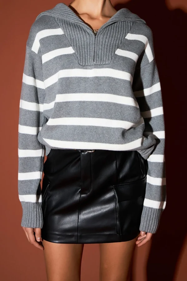 ENGLISH FACTORY Sweaters & Knits | Tops*- Striped Knit Zip Pullover