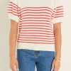 ENGLISH FACTORY Sweaters & Knits | Tops*- Striped Short Puff Sleeve Sweater with Buttons