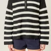 ENGLISH FACTORY Sweaters & Knits | Tops*- Striped Half-Zip Knitted Sweater BLACK/WHITE